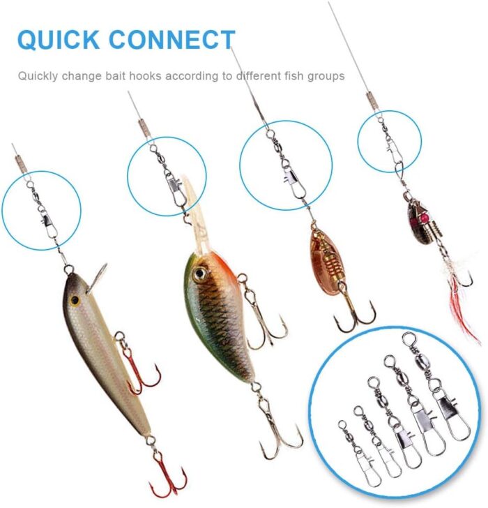 200PCS Barrel Snap Swivel Fishing Accessories, Premium Fishing Gear Equipment with Ball Bearing Swivels Snaps Connector for Quick Connect Fishing Lures - Image 7