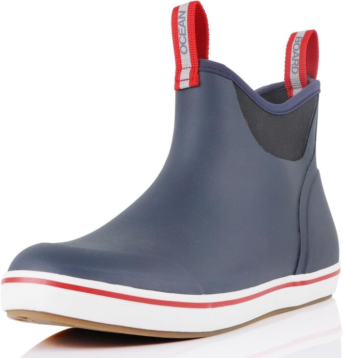 Men's Deck Boots Waterproof Anti-Slip Rubber Ankle Rain Shoes for Fishing Gardening Outing