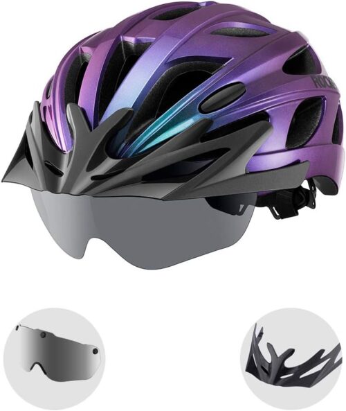 ROCKBROS Bike Helmet for Adult Men Women with Suggested Fit 58-65cm, Removable Goggles & Sun Visor, Lightweight with Adjustable Side and Chin Strap, Suitable for Myopia Glasses