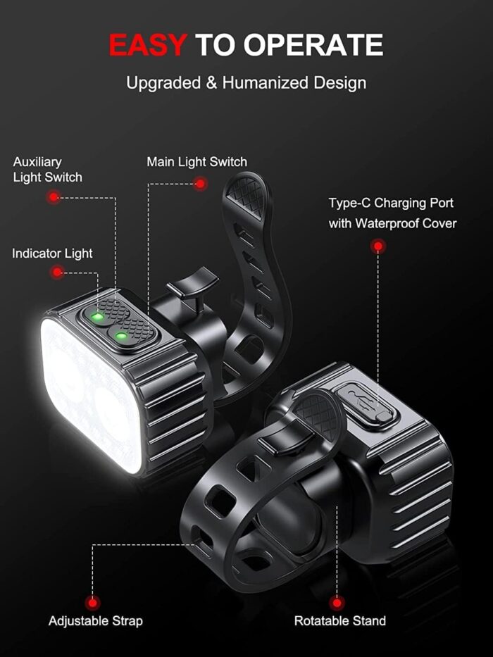 Bike Lights, Rechargeable Bicycle Lights Set Super Bright 8+12 Modes, IPX6 Waterproof Bike Lights for Night Riding/Cycling Safety, Front and Back Taillight Reflectors, 58 Hrs Long Battery Life - Image 5