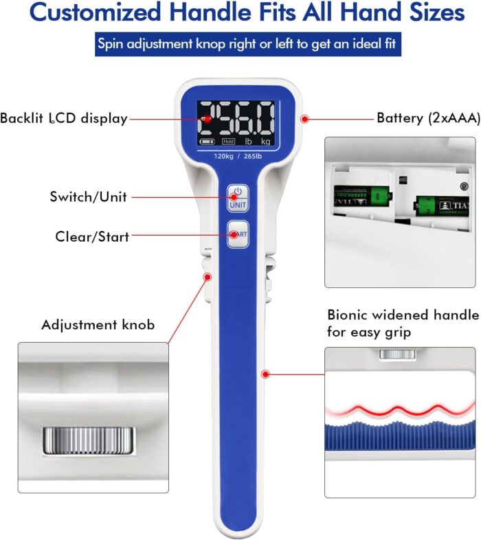 Grip Strength Tester 265lb/120kg, Digital Hand Dynamometer FDA Registered with Backlit LCD for Grip Strength Testing and Training - Image 5