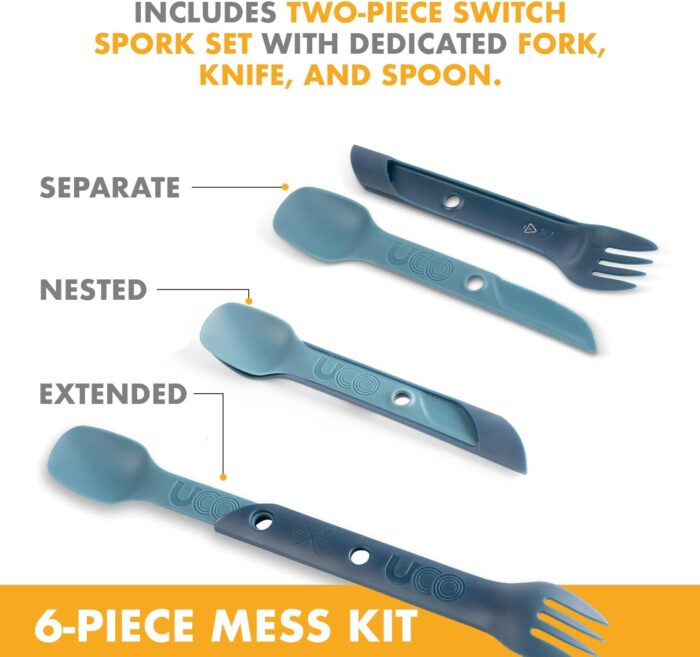UCO 6-Piece Camping Mess Kit with Bowl, Plate, Camp Cup, and Switch Spork Utensil Set - Image 4