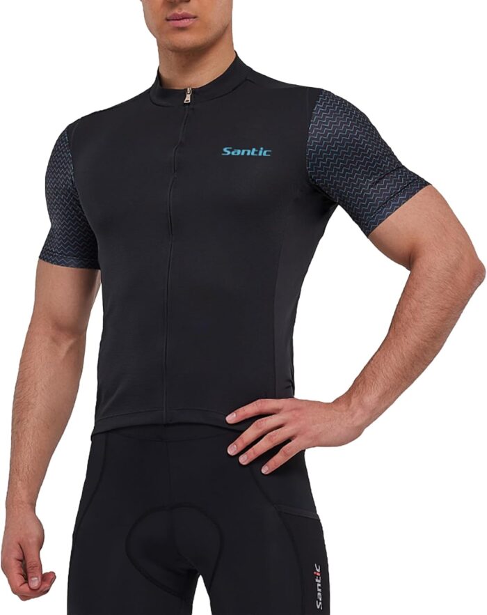 Santic Men's Cycling Jersey Short Sleeve Tops Pro Road Bike Shirt Full Zipper UPF 50+ MTB Jersey with Pockets - Image 2