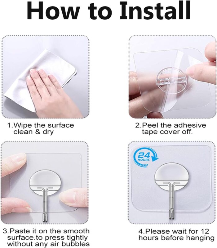 Adhesive Hooks for Hanging Heavy Duty Wall Hooks Self Adhesive Towel Coat Hooks Waterproof Transparent Hook for Bathroom Shower Kitchen Keys Door Outdoor Home Improvement Utility Hook 12 Pack - Image 7