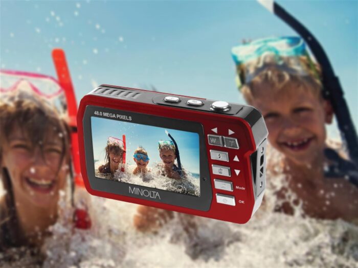Minolta MN40WP 48MP Waterproof Digital Camera – Dual LCD Screens, 2.7K QHD Video, 16x Digital Zoom, Anti-Shake, Face Detection, 10ft Waterproof (Red) - Image 2