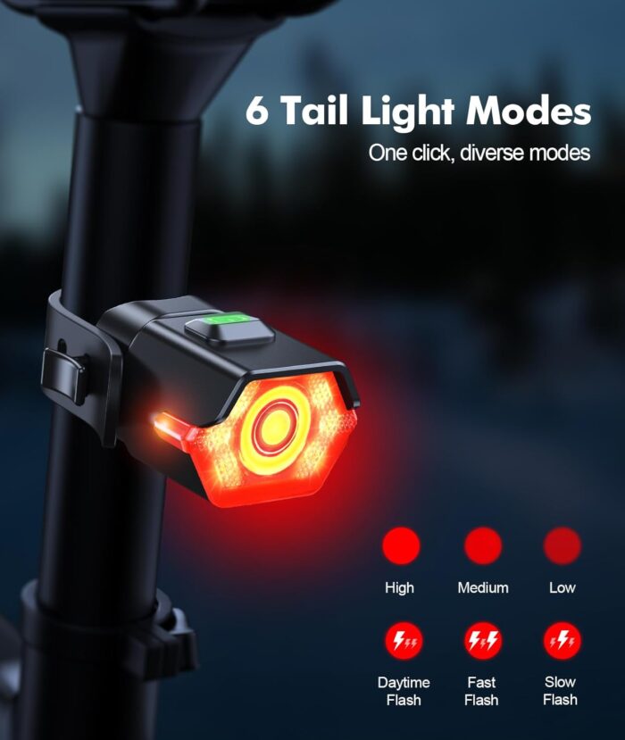 3+6 Modes Bike Lights for Night Riding with Side Light, Rechargeable & IP65 Waterproof Bicycle Light, Bike Headlight and Tail Light Set for Road Mountain Cycling - Image 4