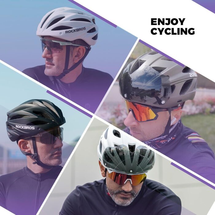 ROCKBROS Bike Helmet for Adult Men Women with Suggested Fit 58-65cm, Removable Goggles & Sun Visor, Lightweight with Adjustable Side and Chin Strap, Suitable for Myopia Glasses - Image 9
