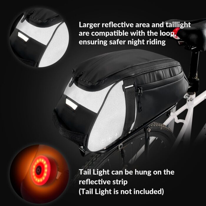 WOTOW Reflective Rear Rack Bag, Water Resistant Bike Saddle Panniers for Bicycles, 8L Trunk Cycling Back Seat Cargo Carrier Storage Pouch With Shoulder Strap for Travel Commute - Image 2