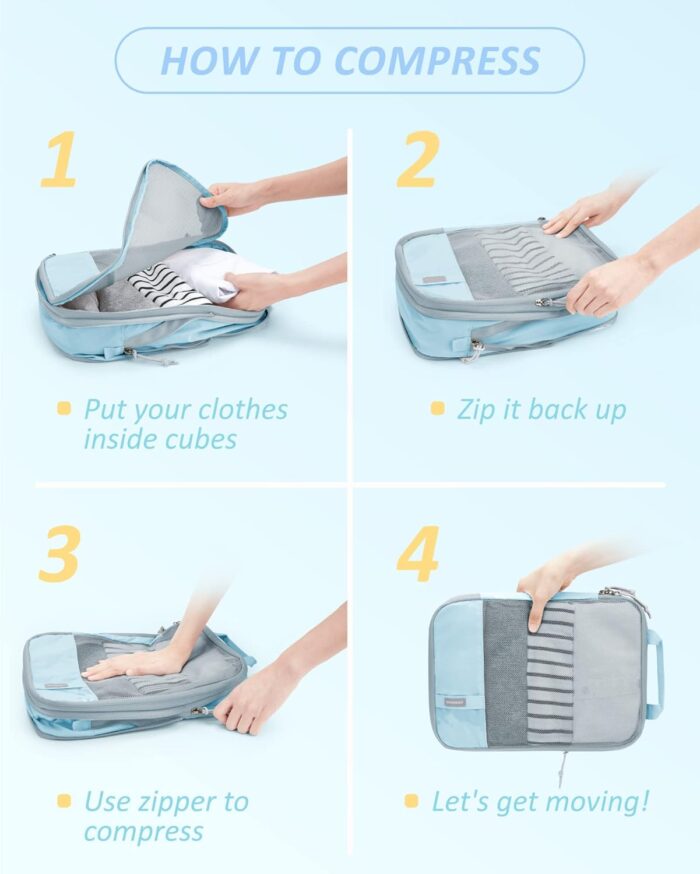 BAGSMART 6 Set Compression Packing Cubes - Lightweight Travel Essentials, Durable Luggage Organizer - Image 5