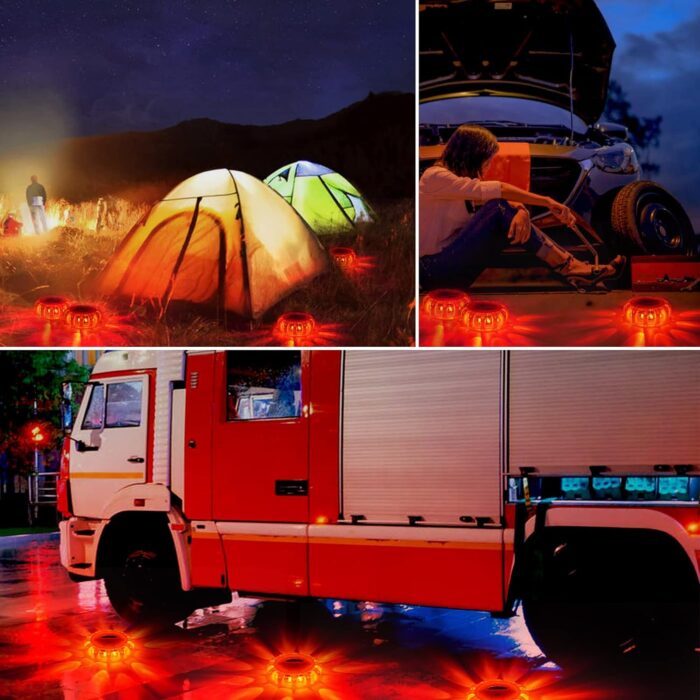 GP903 LED Road Flares Safety Flashing Warning Lights, Magnetic Base Hook Carrying Bag 9 Flash Modes, for Car Truck Boat 3Pack(Batteries not Included) Orange - Image 5