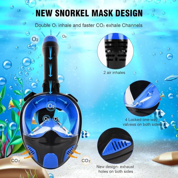 ANSUN Snorkel Mask Full Face, Snorkeling Gear for Adults with Safety Breathing System and Dry Top System, 180° Panoramic View Snorkeling Mask with Silicone Anti-Fog Anti-Leak - Image 3