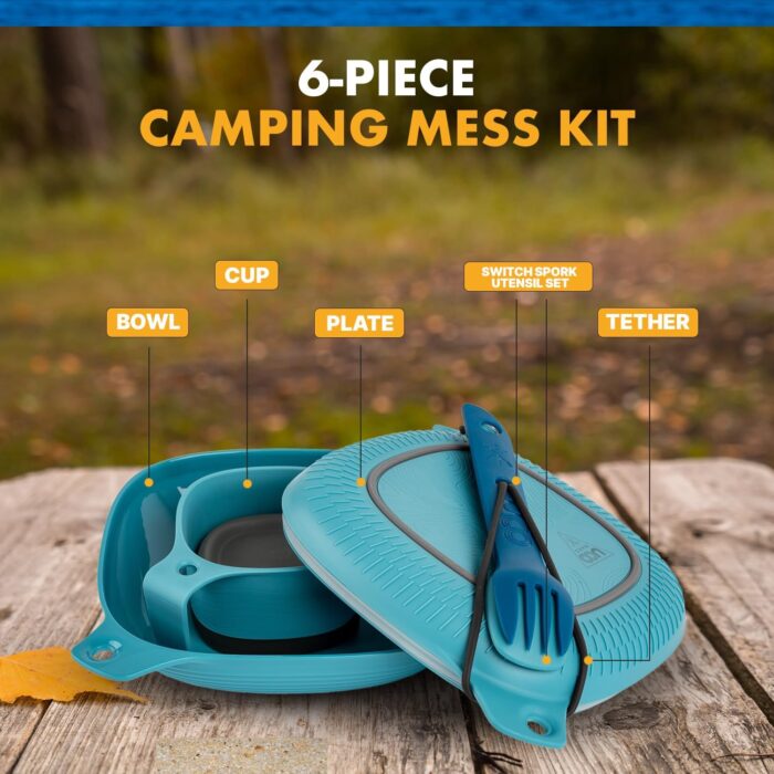 UCO 6-Piece Camping Mess Kit with Bowl, Plate, Camp Cup, and Switch Spork Utensil Set - Image 2