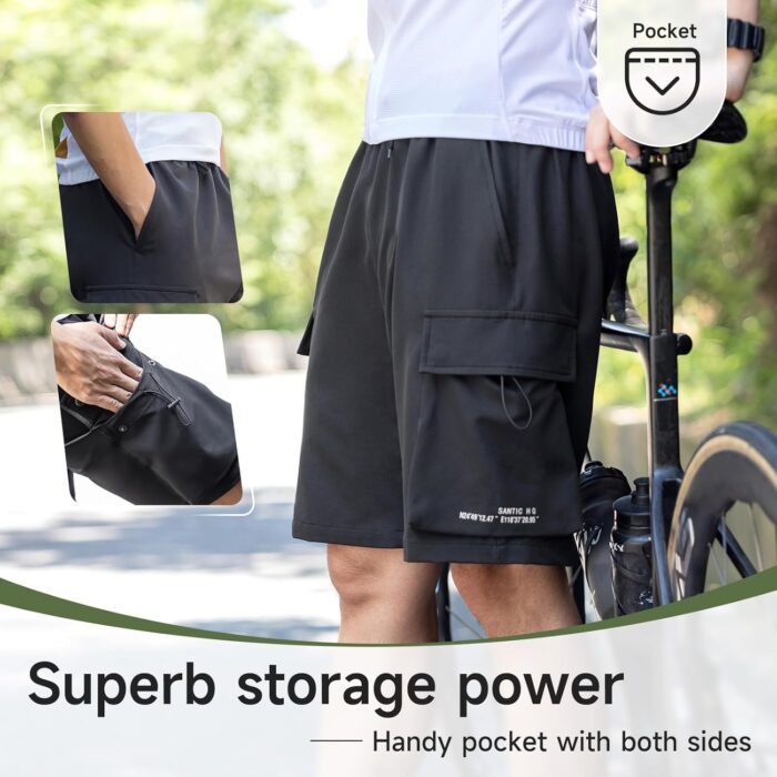 Santic Men's Mountain Bike Shorts 4D Padded Quick Dry Lightweight Cycling Shorts Bicycle Riding Shorts with Pockets - Image 2
