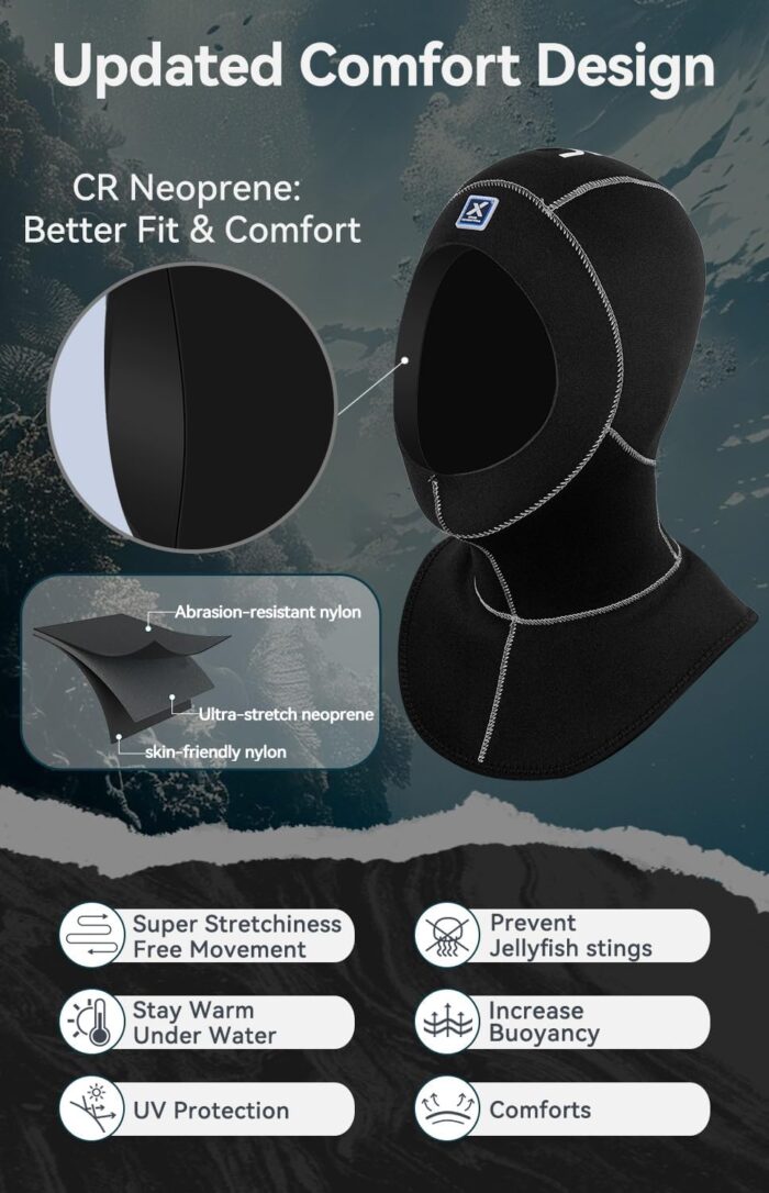 XUKER Neoprene Wetsuit Hood Scuba Diving Hood 5mm 3mm for Men Women, Diving Cap Surfing Thermal Hood for Kayaking Snorkeling Swimming Sailing Canoeing Water Sports - Image 3