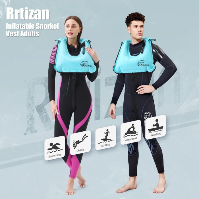 Rrtizan Snorkel Vest, Adults Portable Inflatable Swim Vest Jackets for Snorkeling Swimming Diving Safety - Image 2