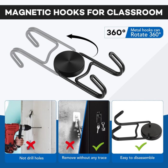 LOVIMAG Black Magnetic Hooks, Cruise Essentials, Cruise Must Haves, 50Lbs Swivel Heavy Duty Magnetic Hooks for Cruise Cabins, Hanging, Refrigerator, Classroom, Grill, and Strong Magnet Hook -5 Pcs - Image 6