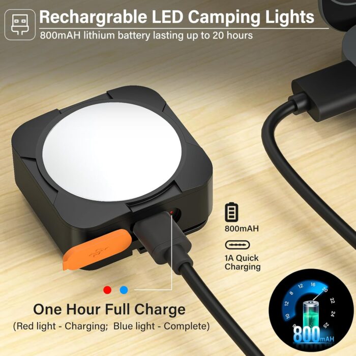 Rechargeable Camping Lights FLY2SKY 2Pcs Black Tent Lights Mini Flashlight Portable LED Camping Lantern Survival Gear Camping Accessories for Hiking Backpacking Fishing Hurricane Emergency Outage - Image 3
