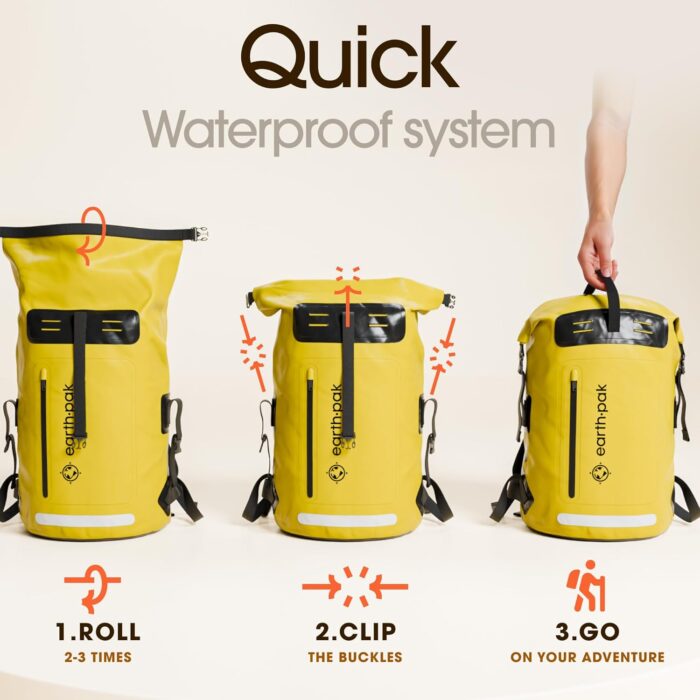 Earth Pak Waterproof Backpack - Heavy Duty Hiking Backpack - Roll-Top Closure Bag - Cushioned Dry Bag Waterproof Phone Case - Image 6