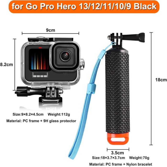 Compatible for Go Pro Hero 13 12 11 10 9 Black Waterproof Housing Case 60M/196FT Protective Underwater Diving Case Shell with Cameras Handle Mount Accessories Kit - Image 3