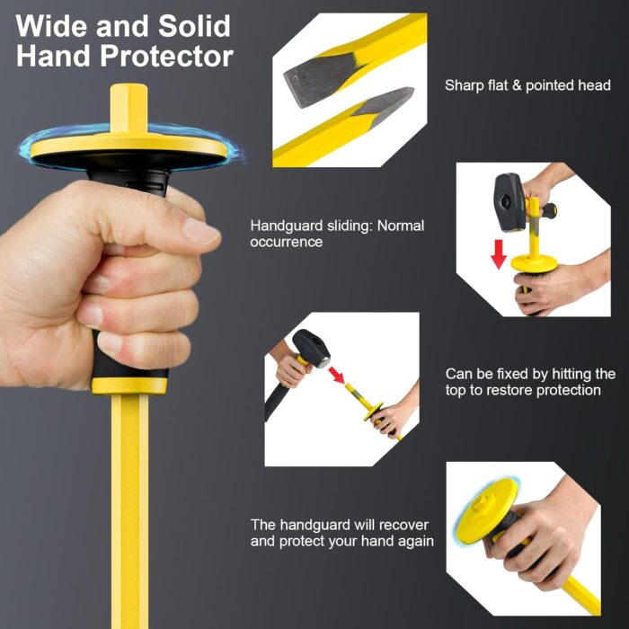 INCLY 7 Pcs Geology Rock Pick Equipment Kit, 3lb Sledge &32 oz Rock Hammer with 2PCS 12" Mason Concrete Chisel.Safety Glasses, Jewelers loupe, Tool Set for Hounding, GoldMining, Stone Breaking - Image 3