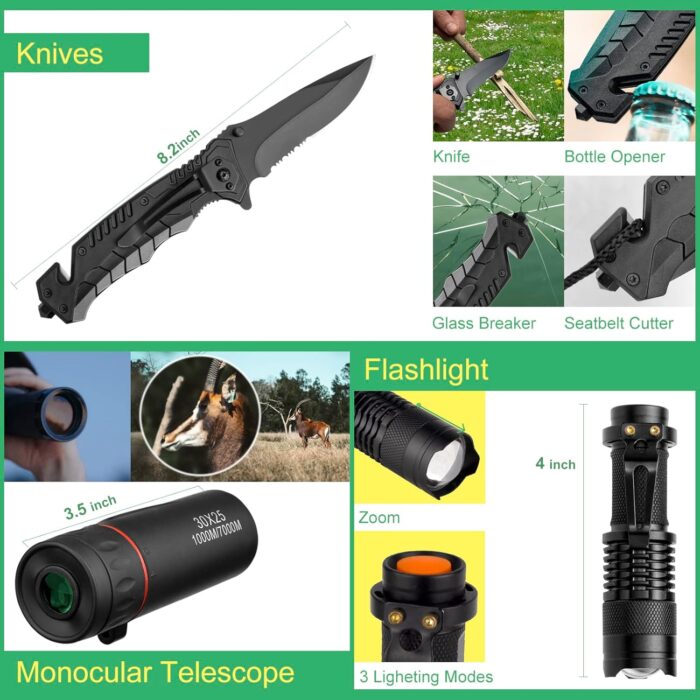 Emergency Survival Kit Gifts for Men Husband Dad, 34 in 1 Survival Gear and Equipment for Camping Hiking Outdoors Adventures, Birthday Christmas for Men Boyfriends Fathers - Image 2