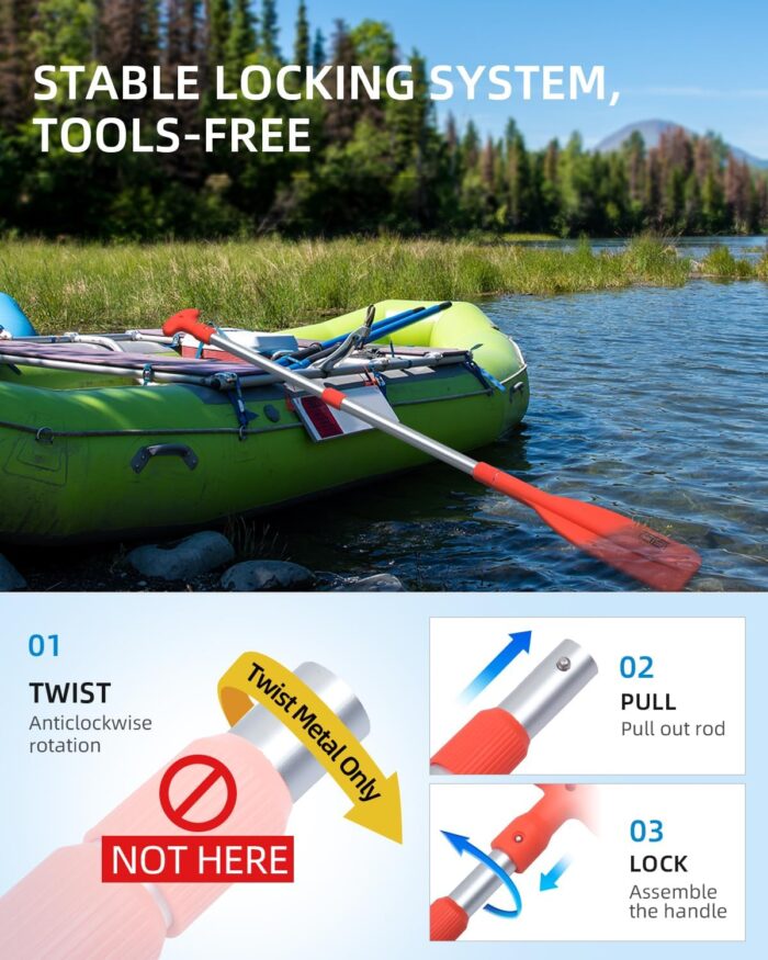 OCEANBROAD Telescoping Emergency Paddle 21''-42''/26''-54'' Aluminium Shaft for Kayaing Boating Canoeing River Tubing - Image 3