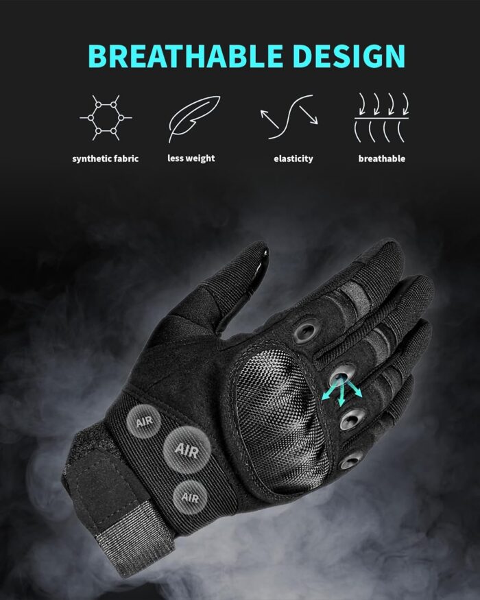 Tactical Gloves for Men, Shooting & Motorcycle Gloves with Hard Shell Knuckle Protection & Leather Palm for Airsoft Motorcycle Cycling Paintball Sports Climbing Training Hunting - Image 2