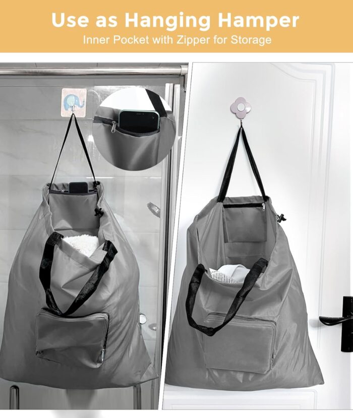 Travel Laundry bags, 2 Pack Dirty Laundry Travel Bag, Foldable Dirty Clothes Bag for Traveling, Washable and Small Laundry Bag with Handles for Suitcase, Gym, Camping, Black+Grey - Image 7