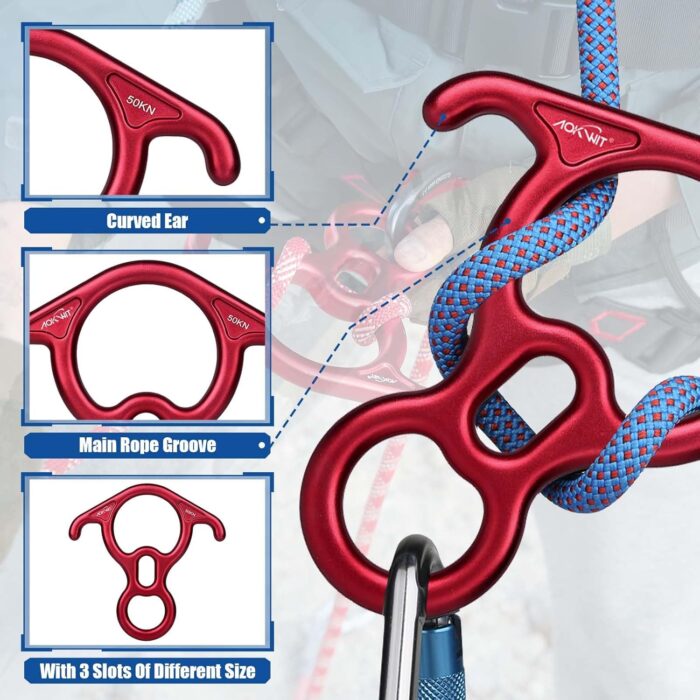50KN Rescue Figure, 8 Descender Large Bent-Ear Belaying and Rappelling Gear Belay Device Climbing for Rock Climbing Peak Rescue 7075 Aluminum Alloy - Image 8