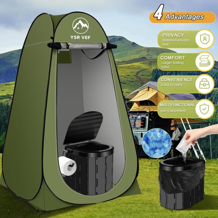 Portable Toilet Kit, Camping Toilet with Pop-Up Privacy Tent and Poo Gel Toilet Bags, Washable Portable Outdoor Showers Changing Rooms - Image 2