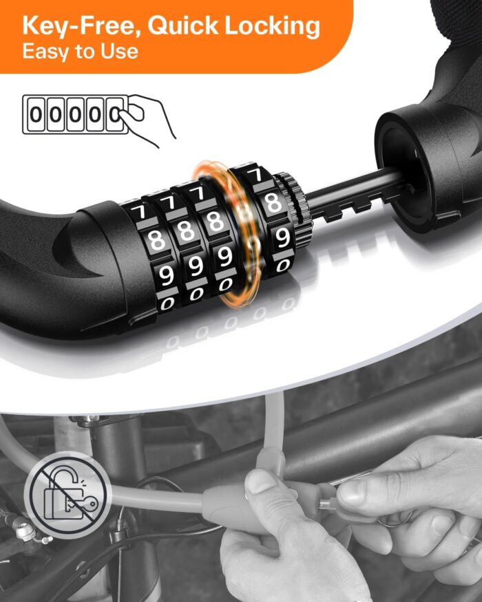 Sportneer Bike Lock: 5 Digit Combination High Security Anti Theft Bike Chain Lock - 3.2/3.6/4ft Heavy Duty Keyless Bicycle Lock for Bike, Motorcycle, Scooter, Door & Gate - 4/6mm Thick, Easy to Use - Image 2