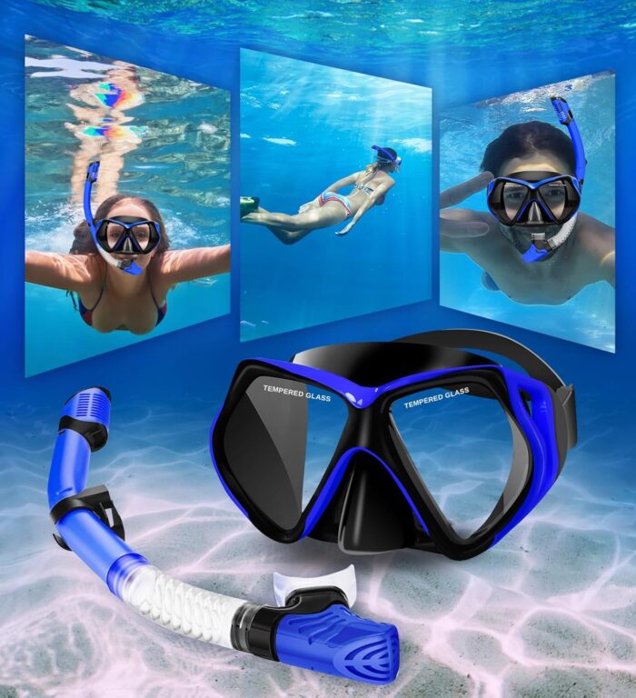 Snorkeling Gear for Adults, Dry Snorkel Kit, Anti-Leak Diving Mask and Dry Snorkel,180° Panoramic View Scuba Mask with Tempered Glass Lens for Diving, Snorkeling, Swimming - Image 6