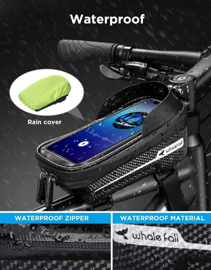 whale fall Hard Casing Bike Bag, Never Deform, Waterproof Bike Phone Holder with 0.25mm Sensitive TPU Touch-Screen, Bicycle Accessories, with Rain Cover for Phones under 6.9'' - Image 7