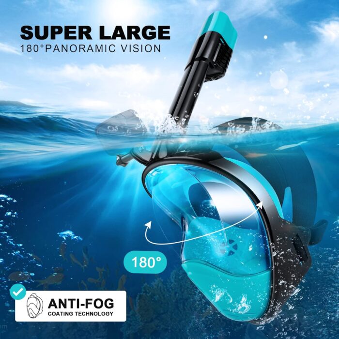 Odoland Snorkeling Packages, Full Face Snorkel Mask for Adults & Youth with Camera Mount, Adjustable Swim Fins, Anti-Fog Anti-Leak Diving Gear for Men Women Teens - Image 2