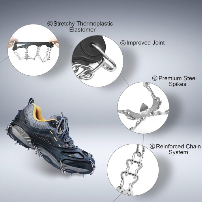 Ice Trekkers for Boots - Crampons Ice Cleats Traction Snow Grips for Boots Shoes with 23 Stainless Steel Spikes Anti Slip for Walking,Hiking,Climbing,Fishing and Mountaineering - Image 3