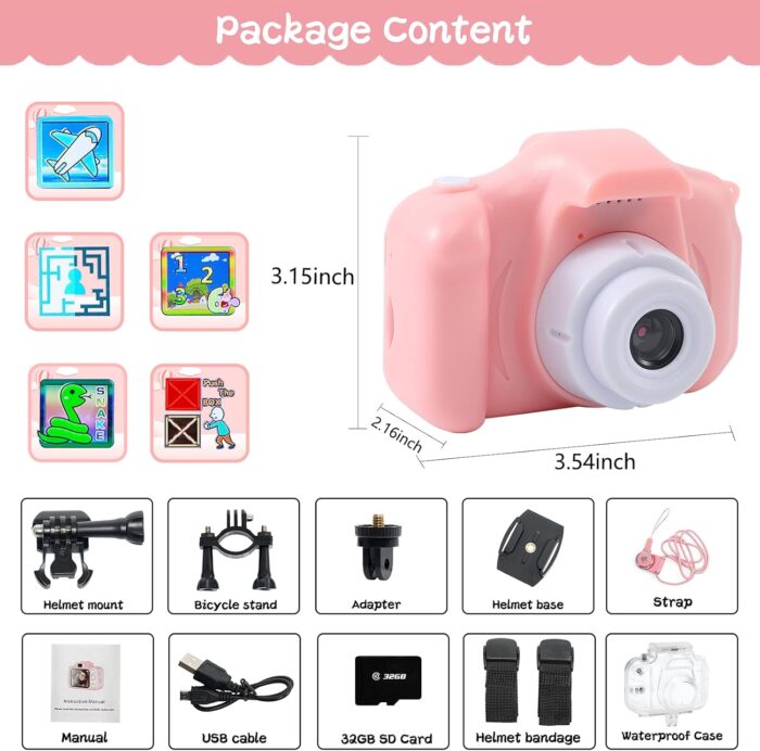 Kids Camera Underwater Waterproof Digital Camera for Kids 2 Inch IPS Screen 1080P HD Kids Video Action Camera for 3 4 5 6 7 8 9 10 Year Old Girls Boys Thanksgiving Christmas Birthday Gift - Image 7