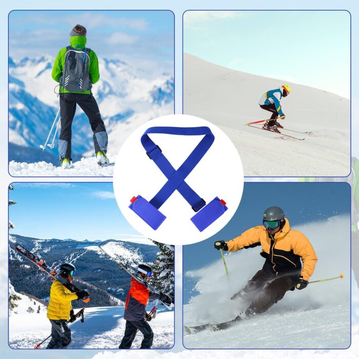 2 Pairs Ski Fastener Tapes, Adjustable Ski Boot Straps with Protector Pads Ski Carrier Straps Ski Wraps Ties Gear Storage for Ski Poles Boards Carrying Outdoor Winter Sports Accessories (Blue) - Image 7