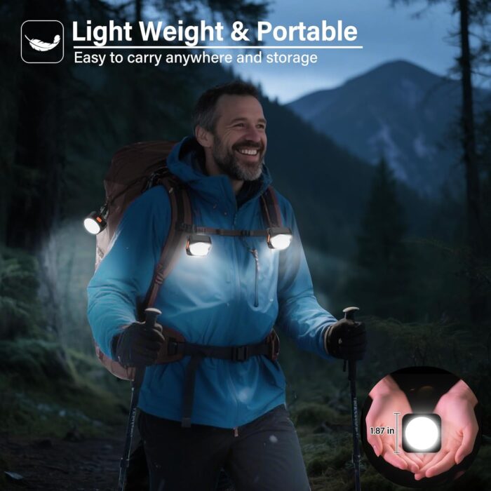 Rechargeable Camping Lights FLY2SKY 2Pcs Black Tent Lights Mini Flashlight Portable LED Camping Lantern Survival Gear Camping Accessories for Hiking Backpacking Fishing Hurricane Emergency Outage - Image 6