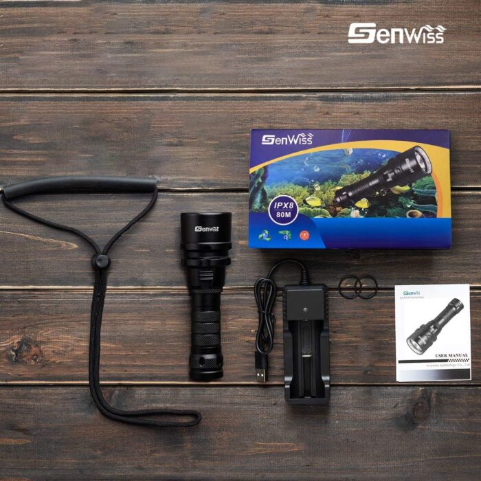 Scuba Diving Flashlight Dive Torch 2000 Lumen Waterproof Underwater XM-L2 LED Submarine Lights Holder with Charger for Under Water Deep Sea Cave at Night - Image 6