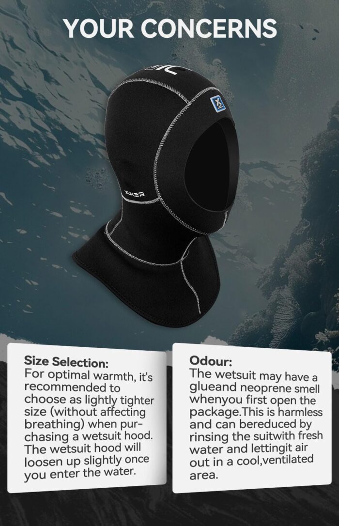 XUKER Neoprene Wetsuit Hood Scuba Diving Hood 5mm 3mm for Men Women, Diving Cap Surfing Thermal Hood for Kayaking Snorkeling Swimming Sailing Canoeing Water Sports - Image 5