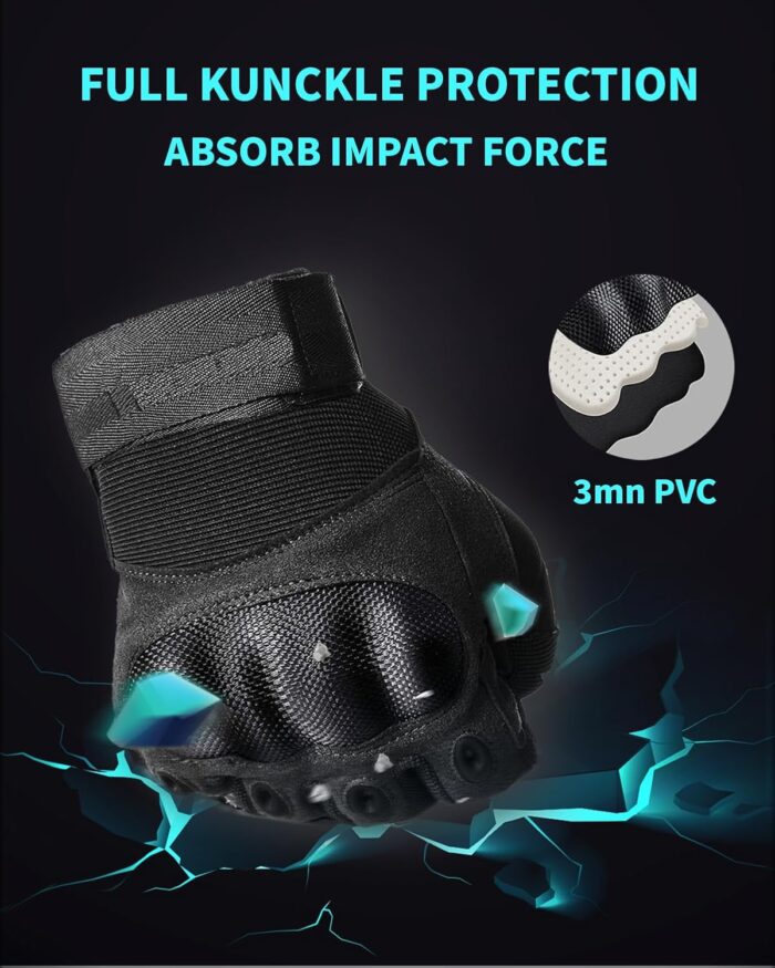 Tactical Gloves for Men, Shooting & Motorcycle Gloves with Hard Shell Knuckle Protection & Leather Palm for Airsoft Motorcycle Cycling Paintball Sports Climbing Training Hunting - Image 3