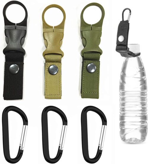 3pcs Bottle Hanging Buckle Clip, Portable Water Bottle Ring Holder with D-Ring Hook, Nylon Webbing Keychain, Mineral Water Bottle Clip for Backpack Belt Outdoor Camping Hiking Mountaineering Traveling