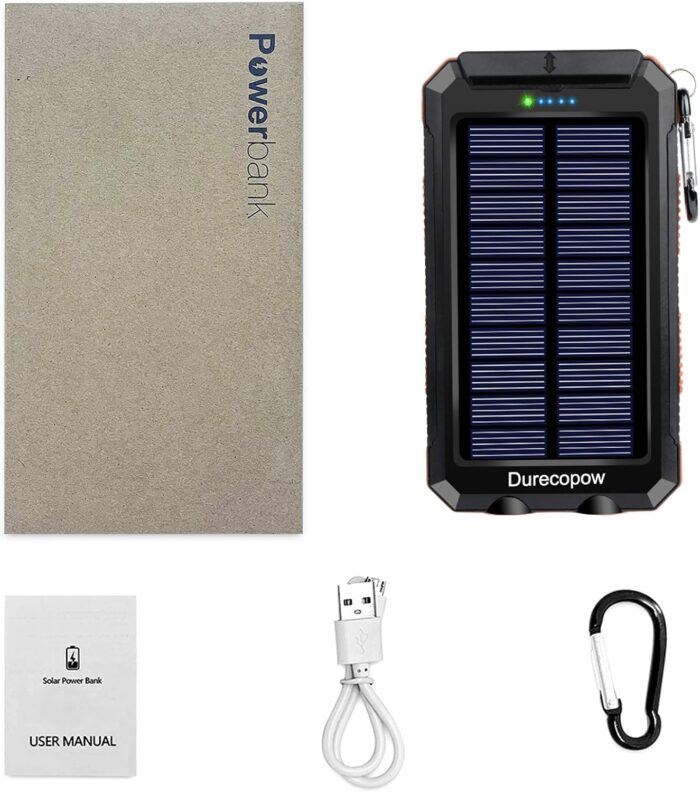 Solar Charger Power Bank, 20000mAh Portable Outdoor Waterproof Solar Battery Charger, Camping External Backup Battery Pack USB C Ports Input/Output, 2 Led Light Flashlight with Compass (Orange) - Image 9