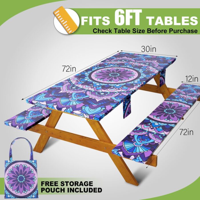 Fitted Picnic Table Cover with Bench Covers Vinyl Waterproof Elastic Edges Fitted Rectangle Tables Patio Tablecloth Camping Gear and Essentials Rv Accessories Road Trip Supplies Car Travel Must Haves - Image 2