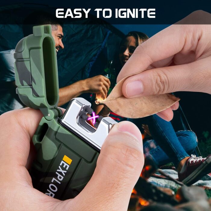LcFun Waterproof Electric Dual Arc Lighter USB Rechargeable Outdoor Windproof Flameless Plasma Lighters for Camping, Hiking, Adventure, Survival Tactical Gear Gifts for Men - Image 6
