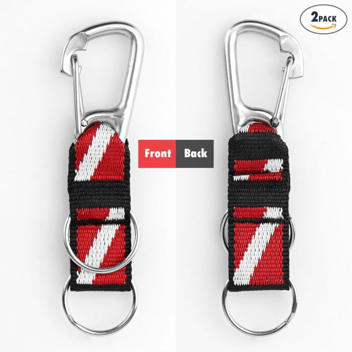 2Pack Scuba Split Ring Connector with Clips, 316 Stainless Steel Carabineer Keeper and Dual Split-Rings with Dive Flag Webbing Strap for Diving Flashlight, Whistle, Gauge, Camera to BCD Attachment - Image 7