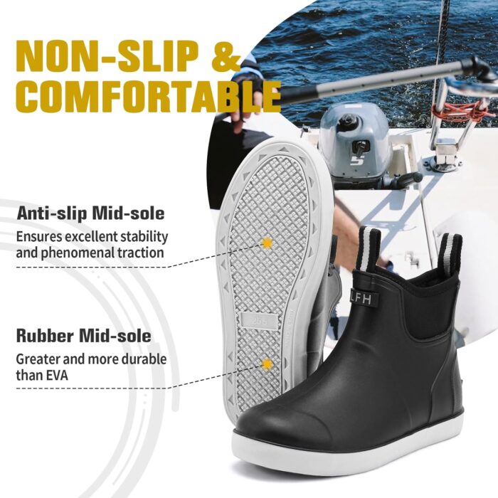 Men's Deck Boots, Waterproof Ankle Rain Boots Men Anti-Slip Traction, Outdoor Rubber Fishing Garden Boots High-Performance Shoes for Farming - Image 2