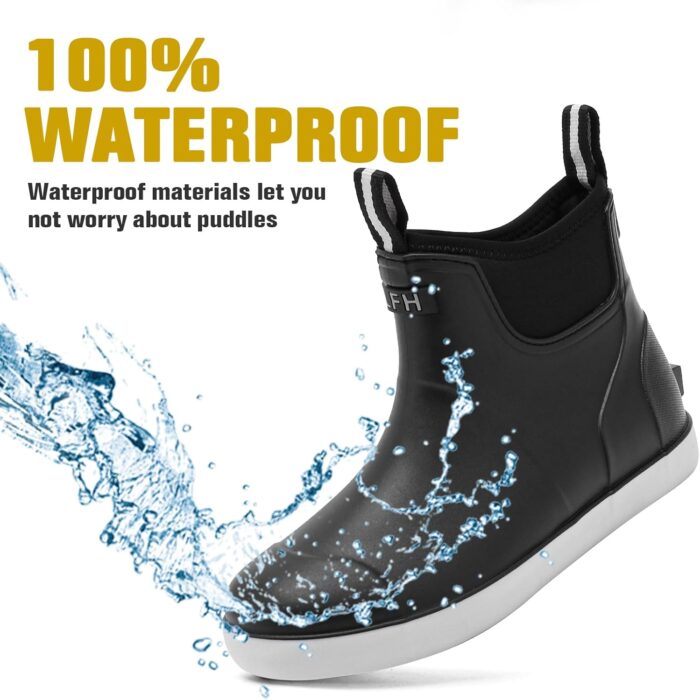 Men's Deck Boots, Waterproof Ankle Rain Boots Men Anti-Slip Traction, Outdoor Rubber Fishing Garden Boots High-Performance Shoes for Farming - Image 3