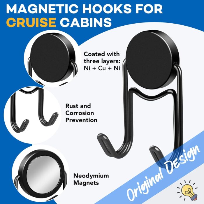 LOVIMAG Black Magnetic Hooks, Cruise Essentials, Cruise Must Haves, 50Lbs Swivel Heavy Duty Magnetic Hooks for Cruise Cabins, Hanging, Refrigerator, Classroom, Grill, and Strong Magnet Hook -5 Pcs - Image 3
