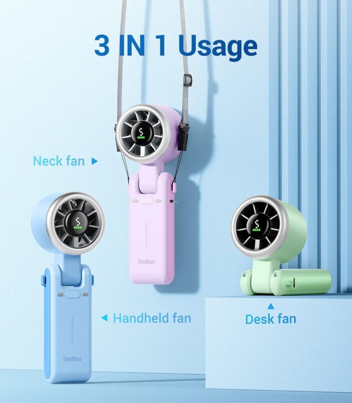 Diveblues Portable Handheld Turbo Fan, 5 Gear Wind, Battery Operated, Up to 12 Working Hours, 3 IN 1 Hand Fan with Air Turbo Tech Cooling Fan for Outdoor Activities, Travel, Working - Image 3